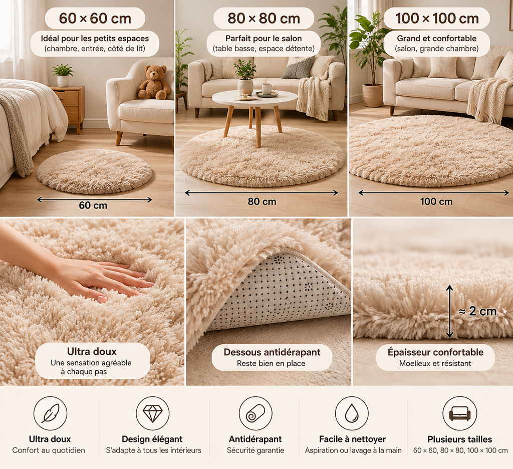 Tapis Douceur™ | Tapis rond moelleux et ultra doux